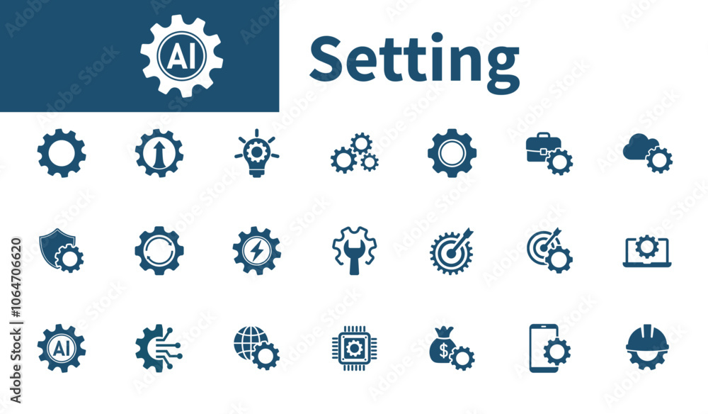Aufkleber setup settings icon. collection of vector icons on the theme of system settings, optimization, setup