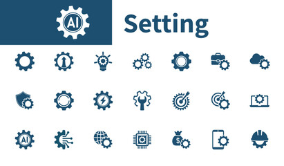 Setup settings icon. Collection of vector icons on the theme of system settings, optimization, setup, installation, gears, engineering.