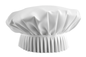 Classic white chef's hat with pleated top, symbol of culinary expertise, perfect for professional kitchens and aspiring chefs.