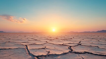 Stunning sunset over cracked earth nature's beauty in a parched landscape