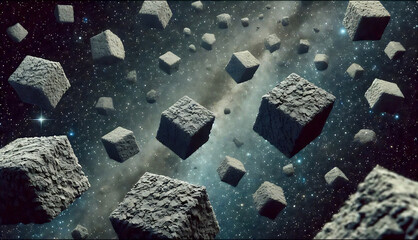 Concrete blocks floating in the space - Perfect wallpaper.