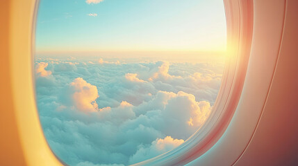 Looking out at the cloud scenery through the airplane window