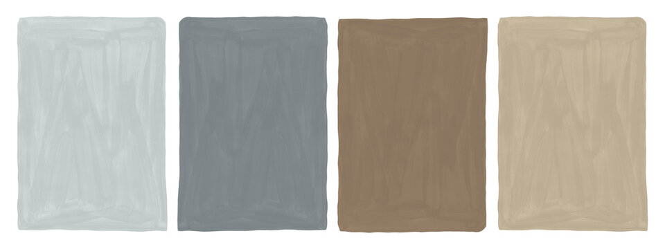 Paint brush texture shape set. Textured art drawn templates with strokes. Hand painted artistic gouache elements on transparent background. Abstract neutral painting in grey, beige, brown colors