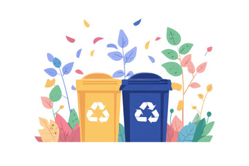 Recycling Bin Illustration, vibrant design featuring arrows promoting sustainability, ideal for educational materials and eco-friendly campaigns