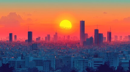 Fototapeta premium Tel Aviv Skyline Sunset Minimalist Illustration