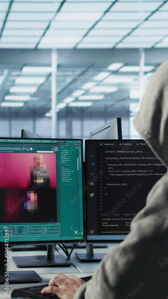 Fototapete admin in server hub coding ai program turning text prompt into photos. it expert in data center usin