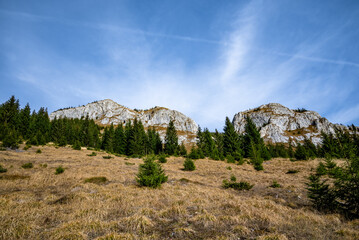 Impressive limestone peaks dominating the landscape of apuseni mountains in romania