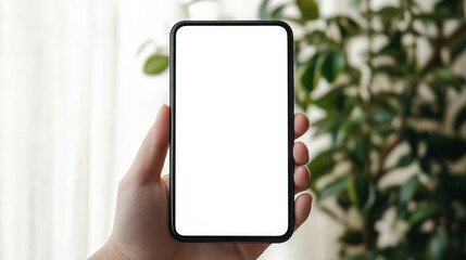 Smartphone in Hand, showcasing a sleek design, ideal for displaying digital content, emphasizes modern connectivity and the integration of technology in daily life