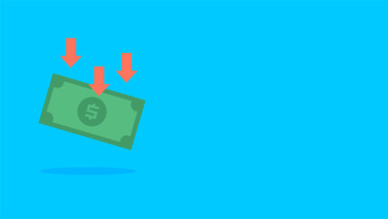 Dollar decrase value illustration. Economy crisis concept. Bankrupt business illustration.