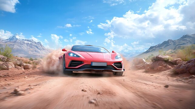 Explore the thrill of off-road adventure with the powerful red sports car on rugged terrain