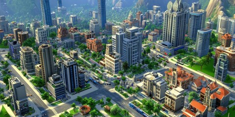 Obraz premium A vibrant cityscape showcasing modern architecture and urban planning.