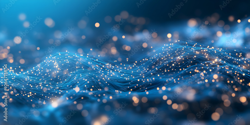 Aufkleber digital abstract: a mesmerizing abstract landscape with a blue and gold color scheme that evokes a s
