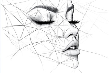 Abstract Geometric Sketch of a Woman's Face with Closed Eyes