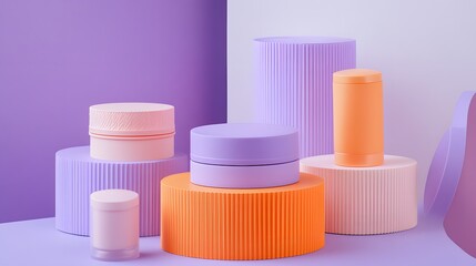 Colorful Cylindrical Platforms with Cosmetic Products