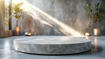 A large, empty concrete slab sits in a room with a window and potted plants. Generative AI