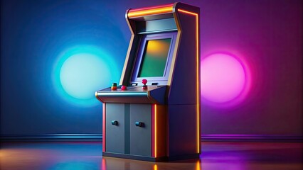 Retro arcade machine with vibrant buttons and display on background, arcade, vintage, gaming, colorful, nostalgia