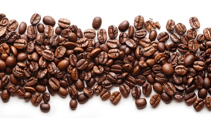 A pile of coffee beans on a white background. Generative AI