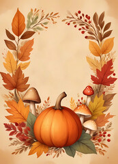 Naklejka premium Autumn nature scene with colorful leaves and mushrooms