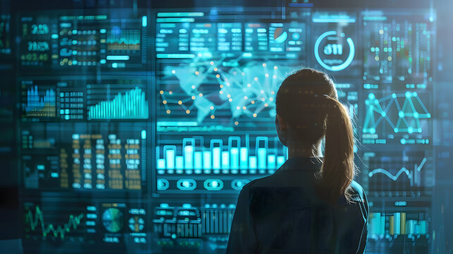 Big data analytics visualizing. Data science and big data technology on virtual screen