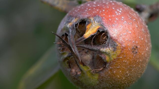 Medlar in natural ambient, ripening (Mespilus germanica) - (4K)