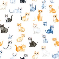 Colorful cats playfully fill the background