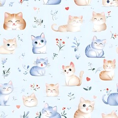 Cute cats play among colorful flowers