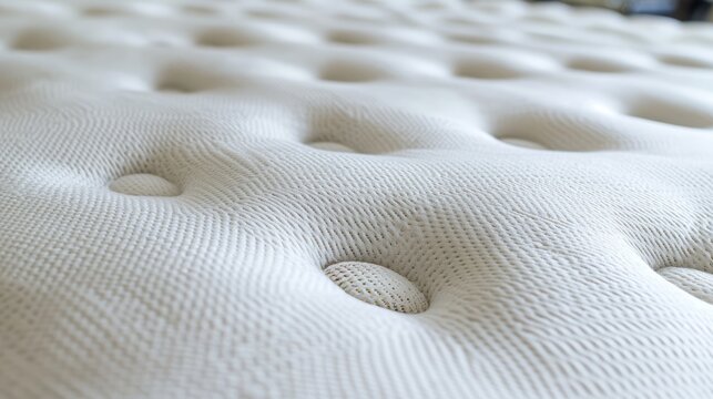 Close-up on mattress fabric and stitching highlighting quality and detail on a factory production line