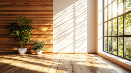 Wooden flooring and walls, window shadows