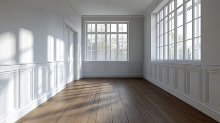 Fototapeta premium Wooden flooring and walls, window shadows