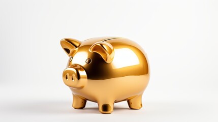 A gold piggy bank sits on a white background. Generative AI