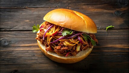 Pulled pork in a Bao roll Top view, Pulled pork, Bao Bao, roll, Asian cuisine, delicious, street food, fusion