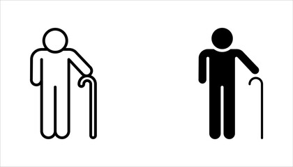 Male pensioner linear icon set. Senile man. Old age. vector illustration on white background