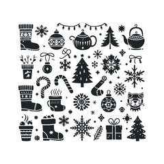 A set of Christmas and winter ornament elements vector illustration