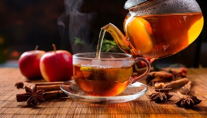 ティーポットに広がるアップルとシナモンの香り、秋の彩りとともに