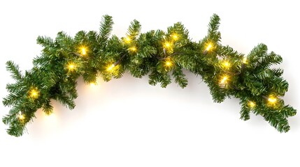 Festive Christmas Fir Tree Branch with Sparkling Garland and Glowing Lights
