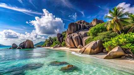 Fototapeta premium Beautiful beach Anse Source d'Argent on La Digue Island, Seychelles on a sunny day
