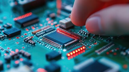Obraz premium Focused Control Inspector Thoroughly Examining and Inspecting Electronic Components on a Fast Paced and Efficient Assembly Line