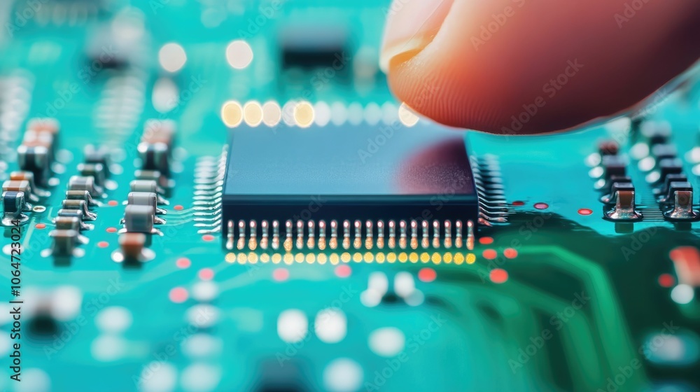 Poster closeup of a skilled technician carefully examining an electronic device on a workbench ensuring it 