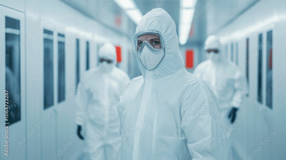 Poster dedicated team of workers meticulously assembling advanced electronic devices in a highly controlled