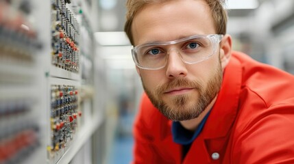 Obraz premium Control Manager Using Advanced Equipment to Meticulously Inspect and Evaluate the Accuracy of Electronic Components with Exceptional Depth of Field