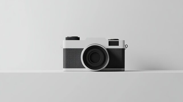 Minimalist camera illustration showcasing a straightforward design with essential features perfect for graphic use on a white backdrop
