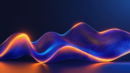 Modern 3D graph with flowing neon orange and blue lines, data points glowing at peak locations