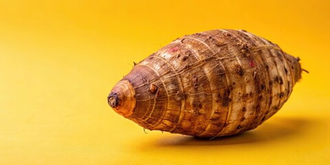 Closeup of taro root vegetable (eddo malanga) on a yellow background, taro, root vegetable, eddo, malanga, closeup, food, fresh