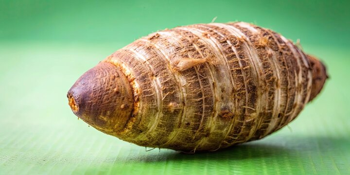 Closeup of taro root vegetable, eddo malanga, green background, taro, root vegetable, eddo malanga, taro root, malanga