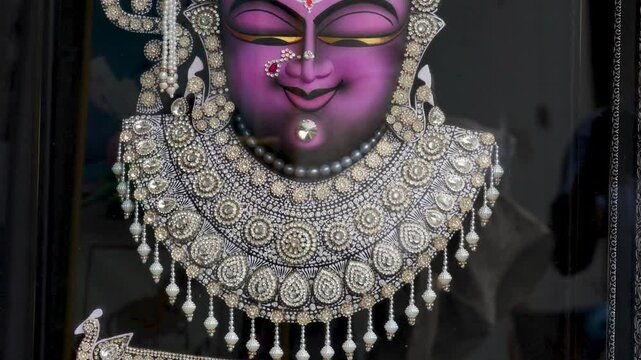 Isolated Statue of Hindu Lord Shrinathji the holy little krishna in Meditation from unique angle