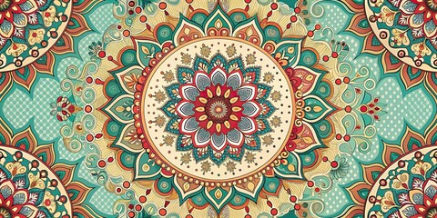Fototapeta premium Soft colorful mandala pattern with vintage decorative elements in Islam, Arabic, Indian, and Ottoman motifs , Mandala, Vintage