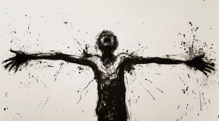 Black and White Painting. Concept of Anguish. Generative AI