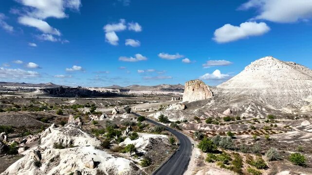 The road trip with rock mountain in capadocia Turkey