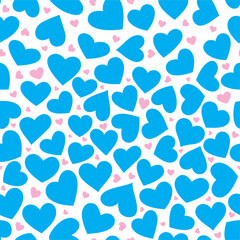Vector seamless texture with blue and pink hearts on a white background. Isolated on white background
