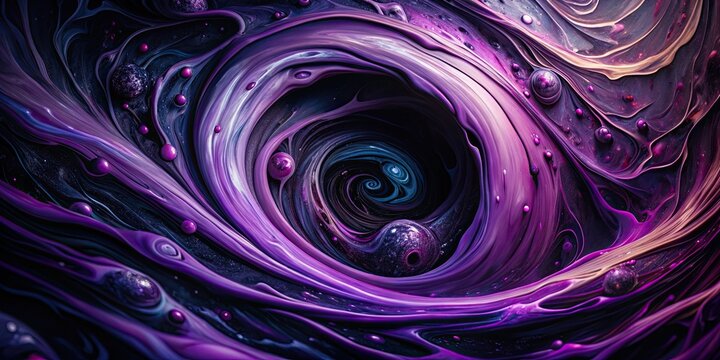 Abstract dark void with vibrant black and purple swirls of paint and oil color creating a sense of entropy , black, purple, vibrant
